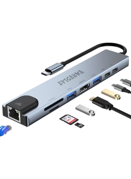 8-in-1 USB-C Hub Adapter with 4K HDMI, 87W Power Delivery, RJ45 Ethernet, Dual USB, SD & Micro SD